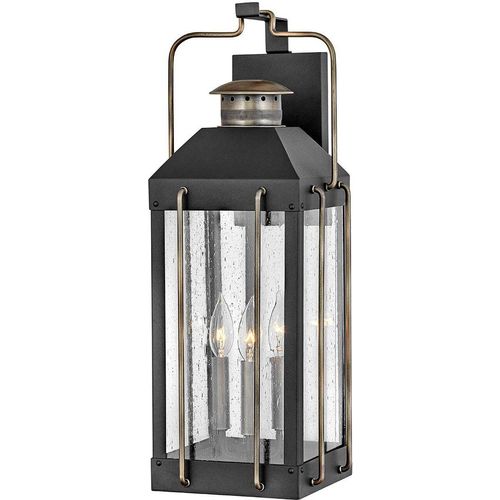 Wandlampe außen Aluminium Glas 61 cm hoch IP44 in Schwarz Bronze brüniert E14 3-flammig eckig Vintage Design