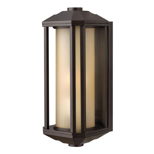 Wandleuchte außen Glas Aluminium E27 IP44 H: 38,3 cm in Bronze Bernstein Retro Design Außenleuchte Wand