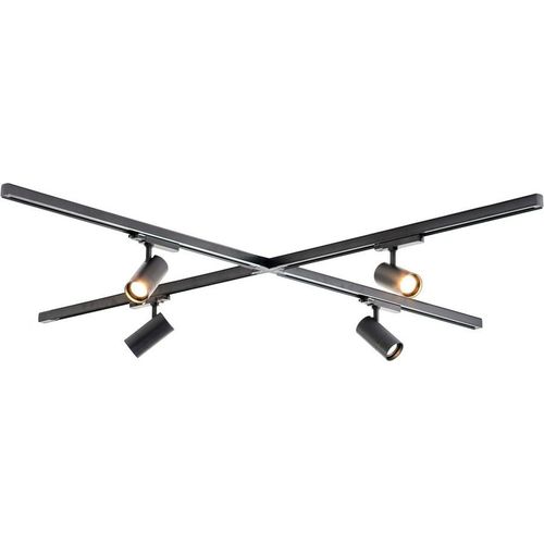 Qub Zoom LED Schienensystem – X-Form – 4x 100cm – 4x Spots – 3-Phasen – Deckenstrahler Schwarz – Einstellbare Helligkeit 20W/25W/30W – Farbtemperatur 2700K/3000K/4000K (Warmweiß bis Tageslichtweiß)