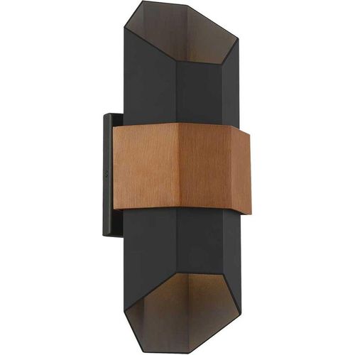 LED Wandleuchte außen Aluminium Up Down H: 38,6 cm IP44 Schwarz matt Holzoptik länglich 1000 lm Modern