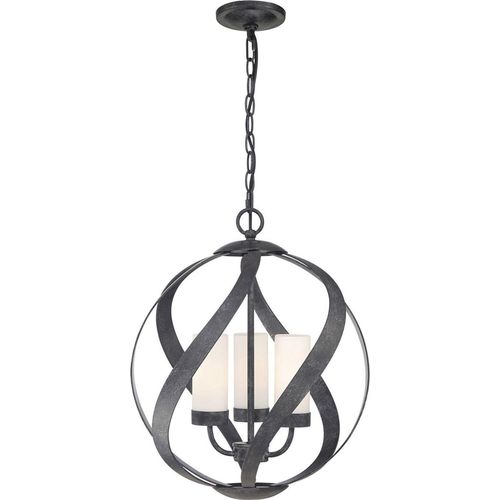 Pendelleuchte außen Metall Glas E14 IP44 H: max. 303,8 cm Schwarz Antik Weiß 3-flammig Kugelschirm rund