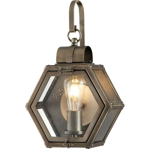 Wandlampe außen Glas Aluminium E27 IP44 H: 41,8 cm in Bronze brüniert Rustikal Außenwandleuchte