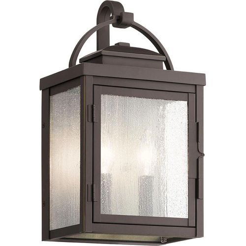 Wandlampe außen Aluminium Glas IP44 37,2 cm hoch in Geriebene Bronze 2-flammig eckig Vintage Design