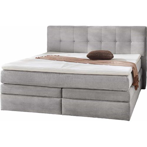Boxspringbett 180 x 200 cm hellgrau Cordbezug mit 6 cm Kaltschaum Topper - AMY - Die Möbelfundgrube