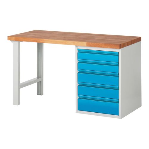 STIER Werkbank Premium mit 5 Schubladen BxTxH 1500x700x840mm RAL 7035 / RAL 5012