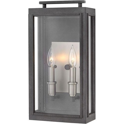 Wandlampe außen Aluminium Glas H: 43,1 cm IP44 Zink Antik Nickel Antik E14 2-flammig eckig Vintage Design
