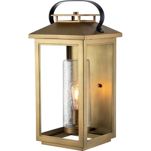 Außenlampe Wand Glas E27 IP44 H: 51,8 cm in Messing Antik eckig Vintage Design Außenwandleuchte