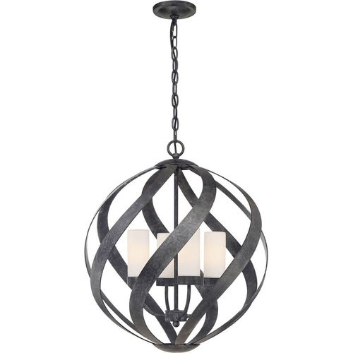 Hängelampe außen Metall Glas E14 IP44 H: max. 316,4 cm Schwarz Antik Weiß 4-flammig Kugel Schirm rund Modern