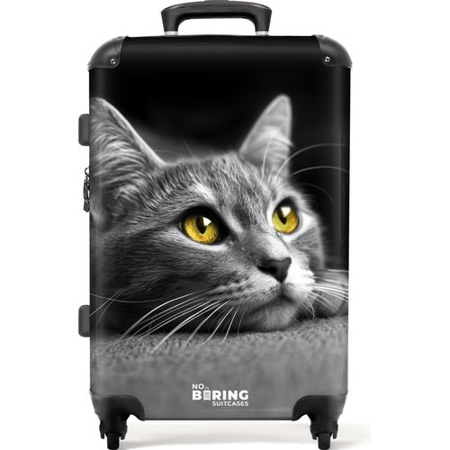 NoBoringSuitcases.com® Großer Koffer - Schwarz-weiße Katze mit gelben Augen - Kombinationsschloss TSA - Hartschalen Trolley 4 Rollen - 72 liter - Reisekoffer - 66 cmKoffer Mittelgroß 67x43x25 cm, 72L,