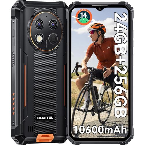 OUKITEL G1 Android 14 Outdoor Smartphone Ohne Vertrag -10600mAh 24GB+256GB 6,52 Zoll 48MP Dual SIM 4G Handy IP68/NFC/OTG/GPS/Face ID - Orange