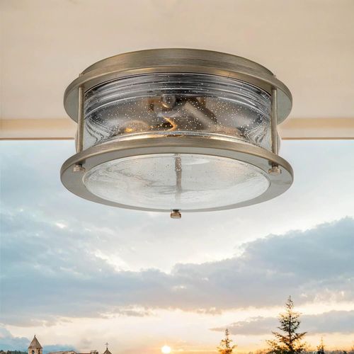Deckenleuchte außen Aluminium Glas E27 IP44 30,5 cm breit in Bronze brüniert 2-flammig rund Vintage