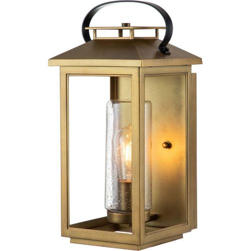 Außenleuchte Wand Glas E27 IP44 44,5 cm hoch in Messing Antik eckig Vintage Außenwandleuchte