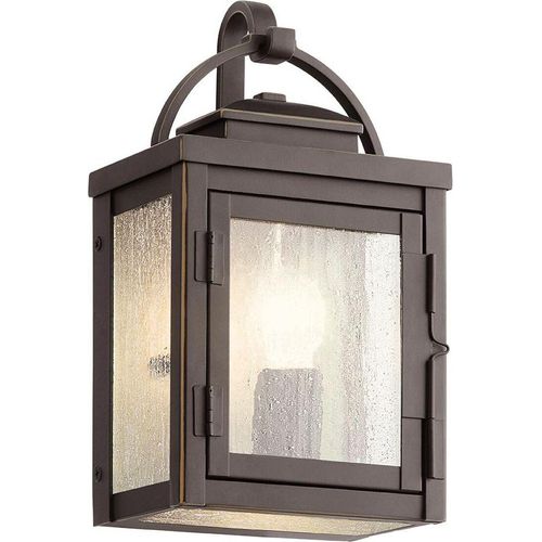 Außenwandleuchte Aluminium Glas IP44 27,9 cm hoch in Geriebene Bronze eckig Vintage Design Außenleuchte Wand