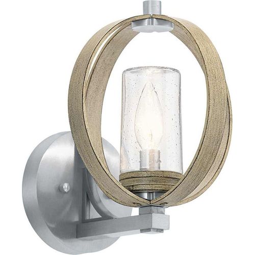 Wandlampe außen Aluminium Glas H: 26,1 cm IP44 gebürstet Grau Antik rund Modern Außenwandleuchte