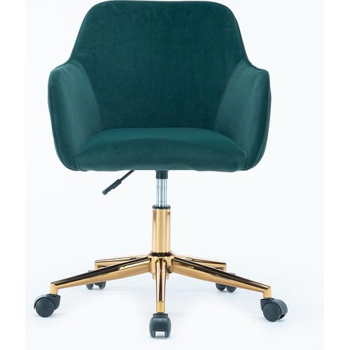 Drehstuhl Bürostuhl Grün Samt Polsterstuhl Armlehnstuhl Freizeitstuhl Ankleidestuhl Mit goldenen Beinen Mit 360°Drehung Rollen Höhenverstellbar