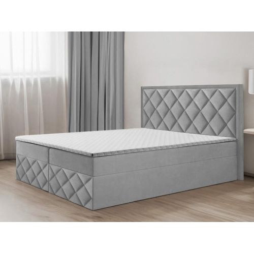 Bett, Boxspringbett DORMI 3, mit Bonell-Matraze, T25 Topper, Federkern, Doppelbett, Stauraum, 200x200 cm, (Hellgrau - ITAKA 51)
