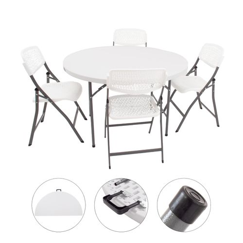 TRUTZHOLM Campingset rund Klapptisch rund Ø 120 cm mit 4 Klappstühlen Kunststoff / Stahl pulverbeschichtet Campingtisch Partytisch