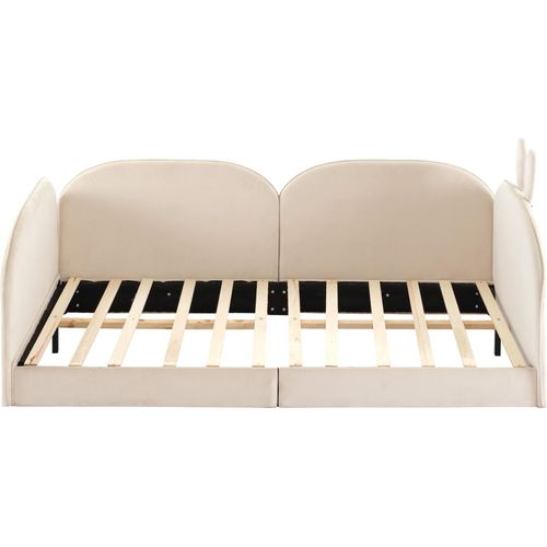Schlafsofa 90x200cm Polsterbett (Ohne Matratze) Beige Samt Kinderbett Tagesbett Sofabett Mit 3 Seiten eingeschlossen Kaninchen Kopfteil