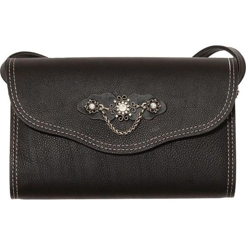 Schwarze Damen Handtasche aus Leder mit Verzierung