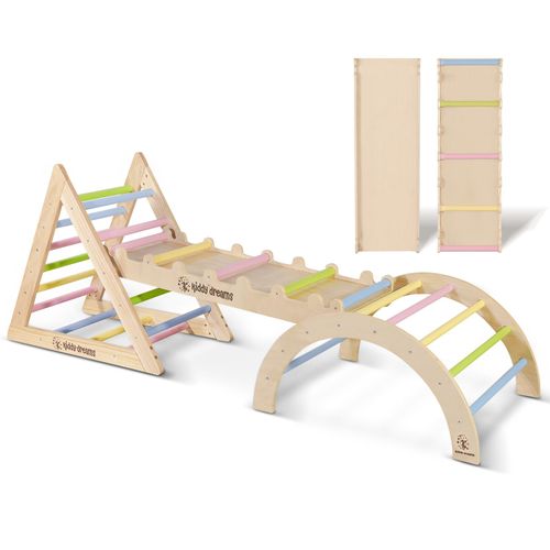 CCLIFE Kletterdreieck mit Rutsche und Kletterbogen ab 1 jahr 6 in1 Montessori Klettergerüst Indoor Pikler Dreieck Art, Farbe: Pastellfarbe