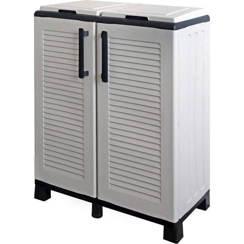 Mülleimer Davogadr, Abfallbehälter, Recyclingbehälter, 100 % Italy, 68 x 37 x 90 cm, hellgrau und schwarz, gestreifte Oberfläche