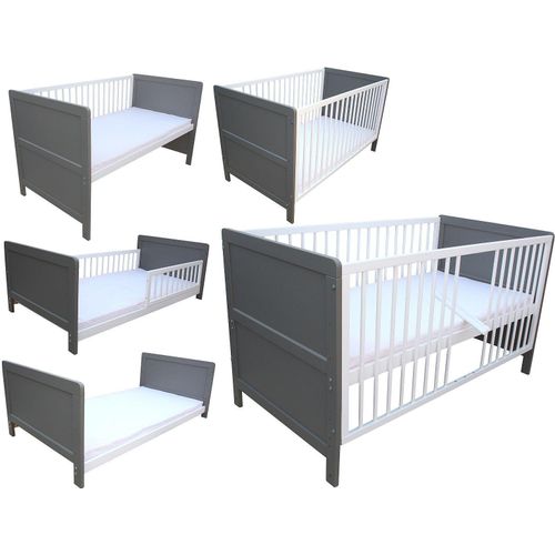 Kinderbett Juniorbett Beistellbett 140x70 cm 3in1 mit Matratze grau-weiß