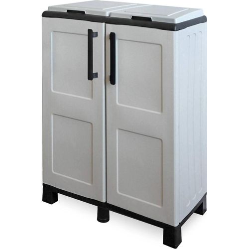 Mülleimer Davogadr, Abfallbehälter, Recyclingbehälter, 100 % Italy, 68 x 37 x 90 cm, hellgrau und schwarz, quadratische Ausführung