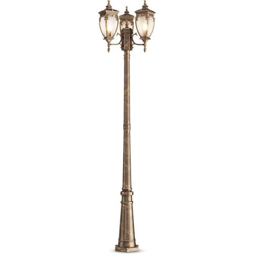Kandelaber Glas Aluminium E27 IP44 239 cm hoch in Gold antik 3-flammig Rustikal Stehlampe außen