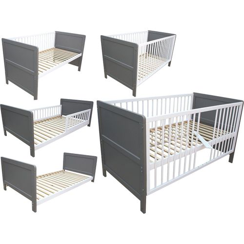 Kinderbett Juniorbett Beistellbett 140x70 cm 3in1 grau-weiß