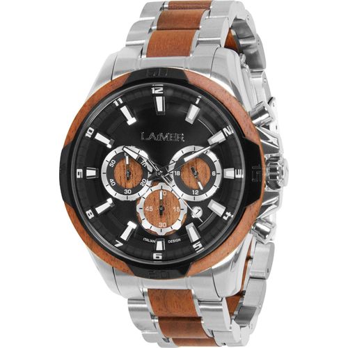 LAiMER Uhr für Herren Ned 0195 Nussholz, Edelstahl, Schwarz, Quarz