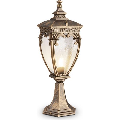 Sockelleuchte Aluminium Glas 48,5 cm hoch IP44 in Gold antik E27 Rustikal Wegeleuchte