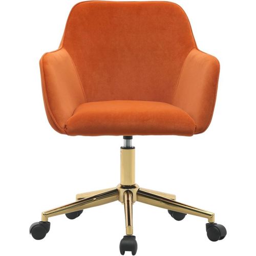 Drehstuhl Orange Samt Bürostuhl Polsterstuhl Armlehnstuhl Freizeitstuhl Ankleidestuhl Mit goldenen Beinen Mit 360°Drehung Rollen Höhenverstellbar