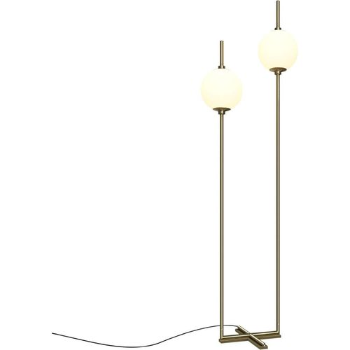 Stehlampe LED Metall Glas 150 cm in Messing Weiß Kugelschirm warmweißes Licht 3000 K 750 lm Modern