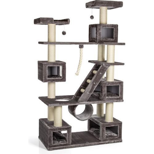 Kratzbaum Logan · XXL Katzen-Kletterparadies mit 5 Katzenhöhlen · grau · ca. 121 x 60 x 229 cm