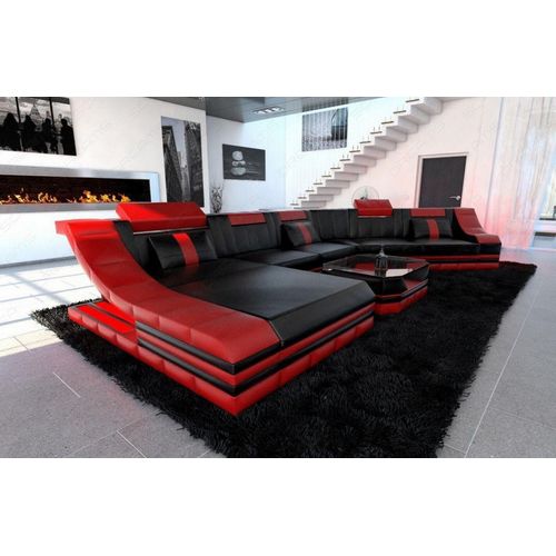 Wohnlandschaft Turino CL Ledersofa mit LED Echtleder
