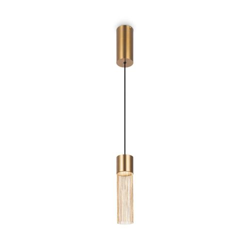 LED Pendelleuchte Metall rund D: 8 cm H: max. 132 cm in Gold 3000 K warmweiß 100 lm Modern Hängeleuchte