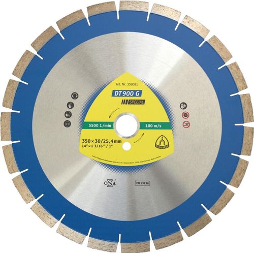 Klingspor DT 900 G Diamanttrennscheiben, 350 x 3 x 30 mm 23 Segmente 40 x 3 x 14 mm, Standardverzahnung Reduzierring 25,4