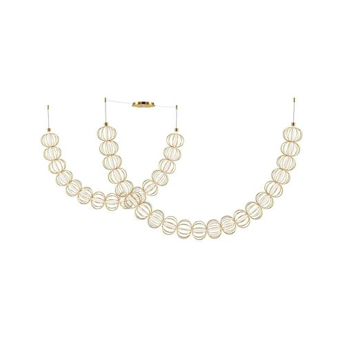 Pendelleuchte LED Metall H: max. 184 cm in Gold länglich 3000 K warmweiß 6110 lm Modern Draht Schirm
