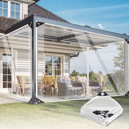 Transparente Abdeckplane mit Reißverschluss, wasserdichte PVC-Abdeckung für den Außenbereich - Ideal für Gartenmöbel, Pavillon und Balkon - 3 x 3 m