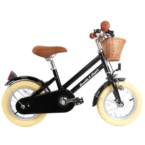 Bandits & Angels Kinderfahrrad 12 Zoll Retro Rider schwarz ab 3 Jahren – Metall Kinderfahrrad für Jungen und Mädchen – Inkl. Lenkerkorb – Verstellbarer Sattel und Lenker – 12 Zoll Luftreifen
