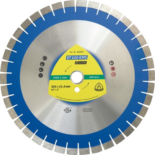 Klingspor DT 600KMS Diamanttrennscheiben, 450 x 3,6 x 60 mm 50 Segmente 24 x 3,6 x 15 mm, Kurzverzahnung Reduzierring 25,4