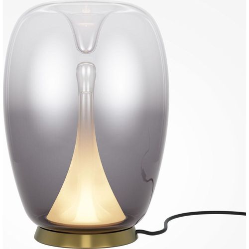 LED Tischleuchte Aluminium Rauchglas D: 20 cm 27,2 cm hoch in Gold Rauchgrau rund warmweißes Licht 3000 K