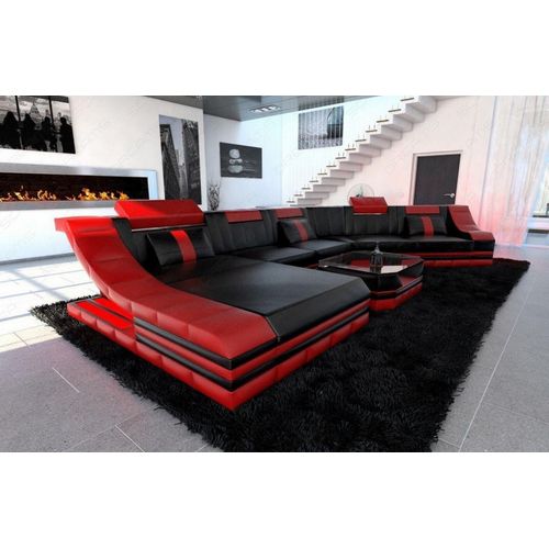 Wohnlandschaft Turino CL Ledersofa mit LED echtes Büffelleder