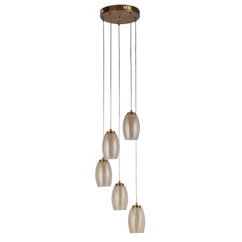 LED Pendelleuchte Metall D: 35 cm rund H: max. 150 cm in Bronze Champagner warmweißes Licht 3000 K 1960 lm