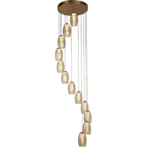 LED Hängeleuchte Metall D: 52 cm H: max. 200 cm in Bronze Champagner rund warmweiß 3000 K 4486 lm Modern