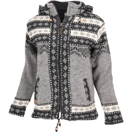 Kuschelige Gefütterte Strickjacke, Damenjacke, Wolljacke, Nepaljacke - Grau/schwarz, Herren, Wolle, Größe: L