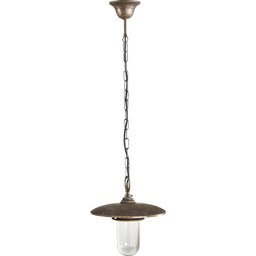 Hängeleuchte außen Echt-Messing Glas D: 25 cm H: max. 94,5 cm IP44 in Bronze Antik matt E27 rund Maritim
