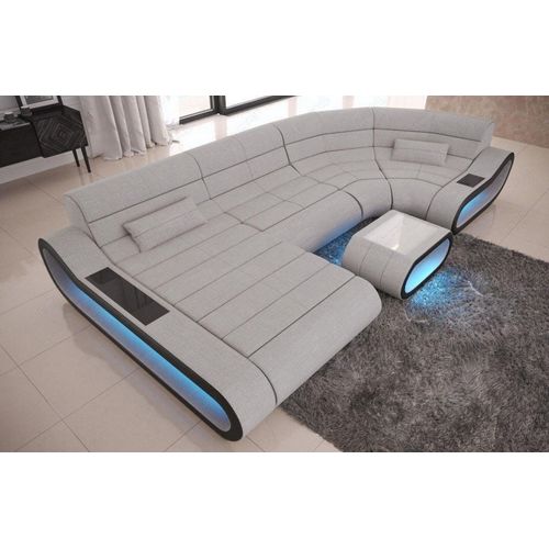 Stoffsofa Wohnlandschaft Concept mit Licht USB Webstoff Strukturstoff