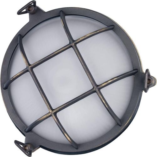 Außenleuchte Wand Glas Echt-Messing E27 IP44 rund Ø 25 cm cm breit in Bronze Antik matt Maritim