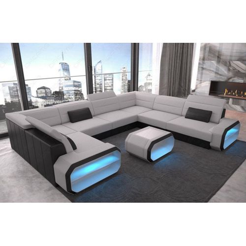 Stoffsofa Wohnlandschaft Verona mit Licht USB Webstoff Strukturstoff